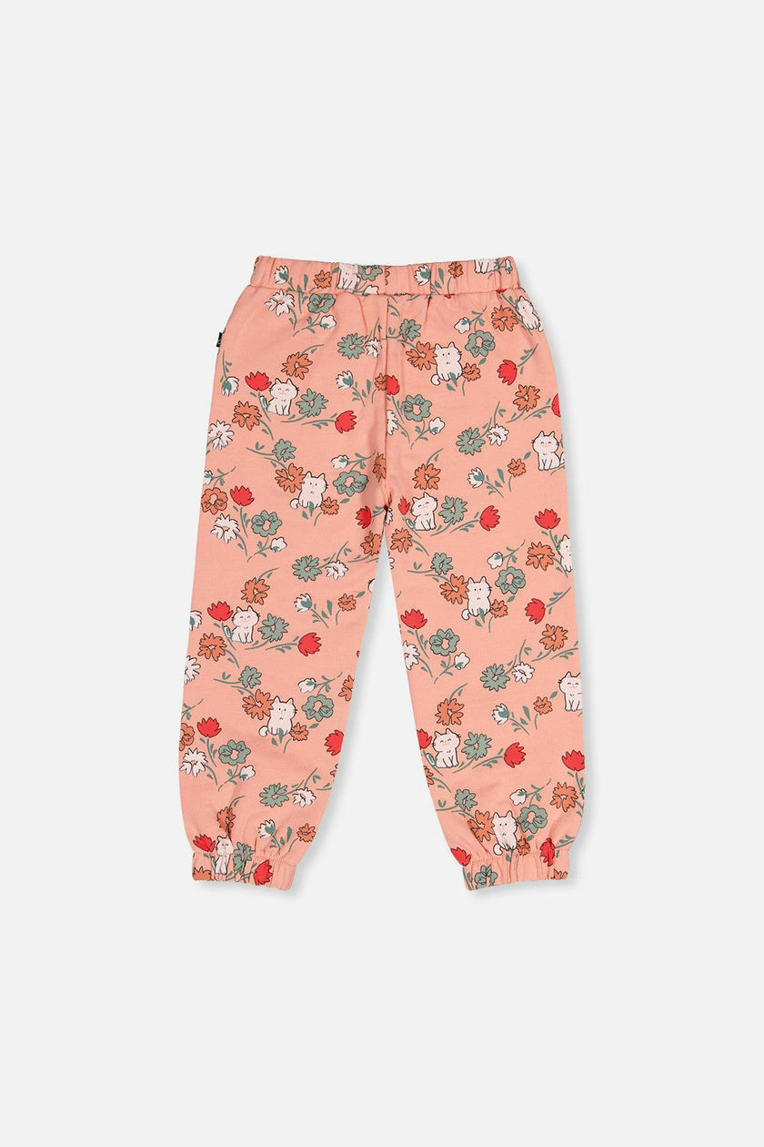 French Terry Sweatpants Pink Cat Print