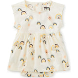 Printed Cap Sleeve Bodysuit Dress, Cream