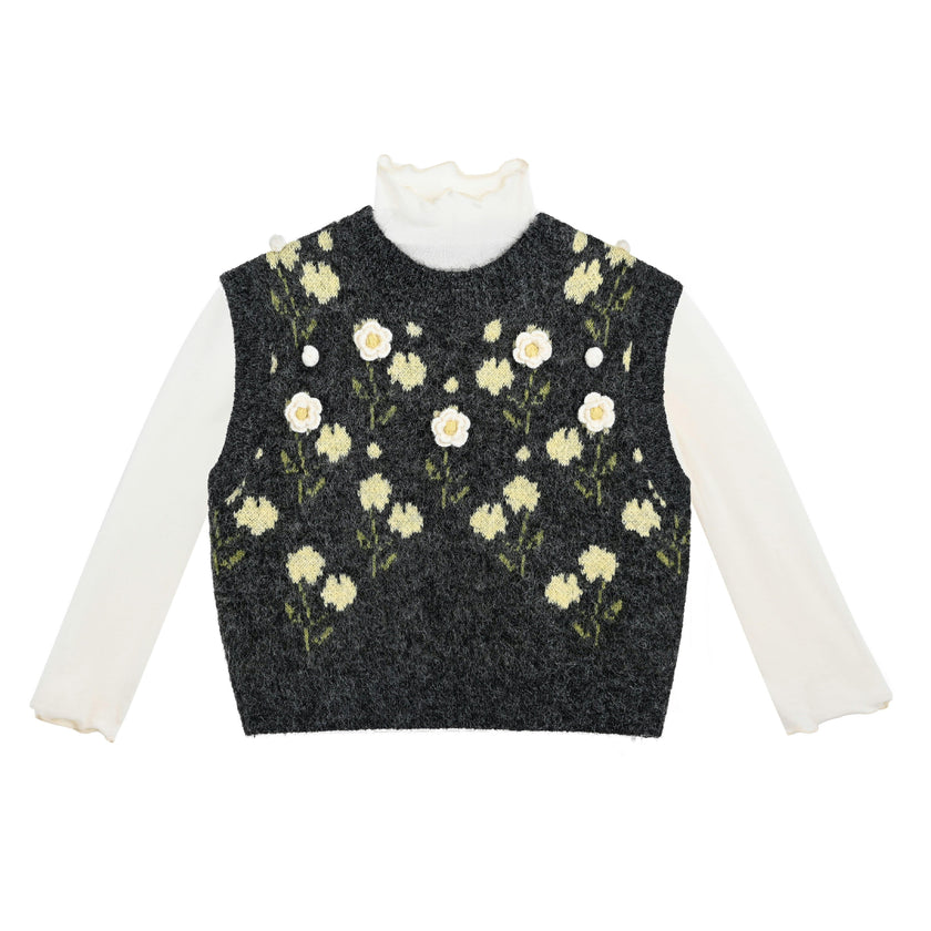 Floral Knit Vest & Tulle Skirt Set
