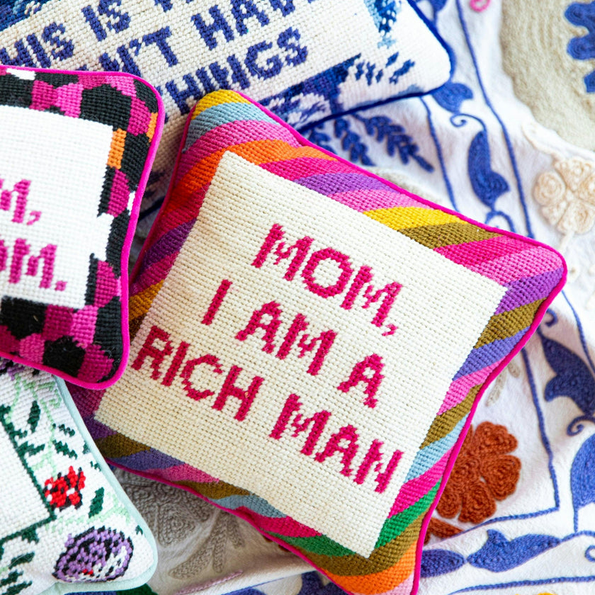 Rich Man Needlepoint Pillow