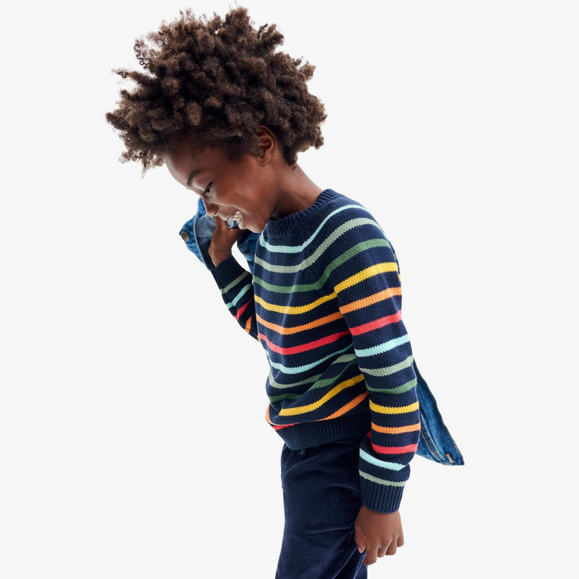 Kids crewneck sweater in rainbow stripe