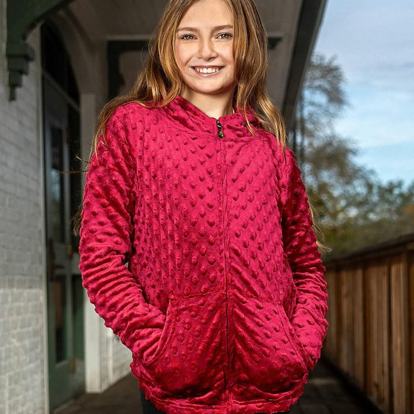Minky Bubble Zip Hoodie - Burgundy