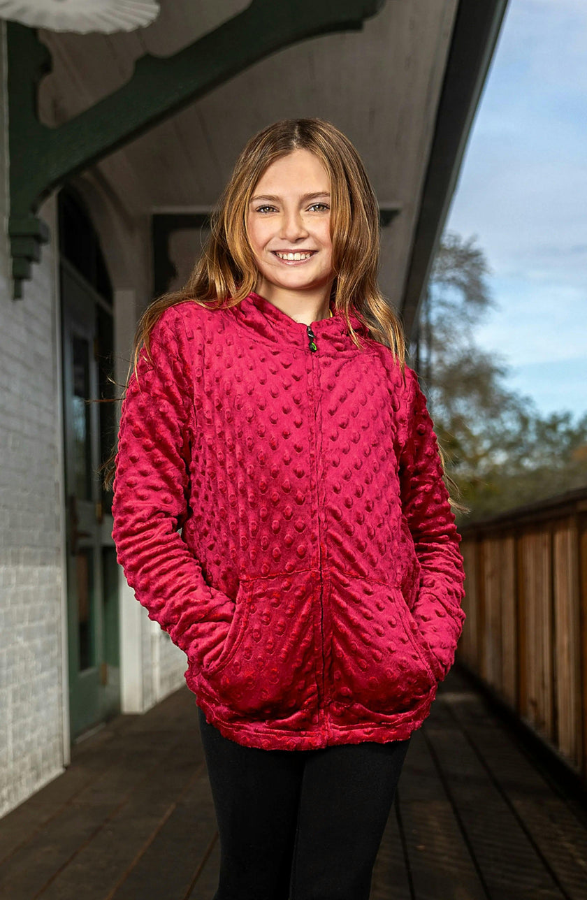 Minky Bubble Zip Hoodie - Burgundy