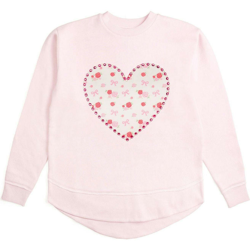 Dainty Rose Pearl Heart Patch Women's Sweatshirt