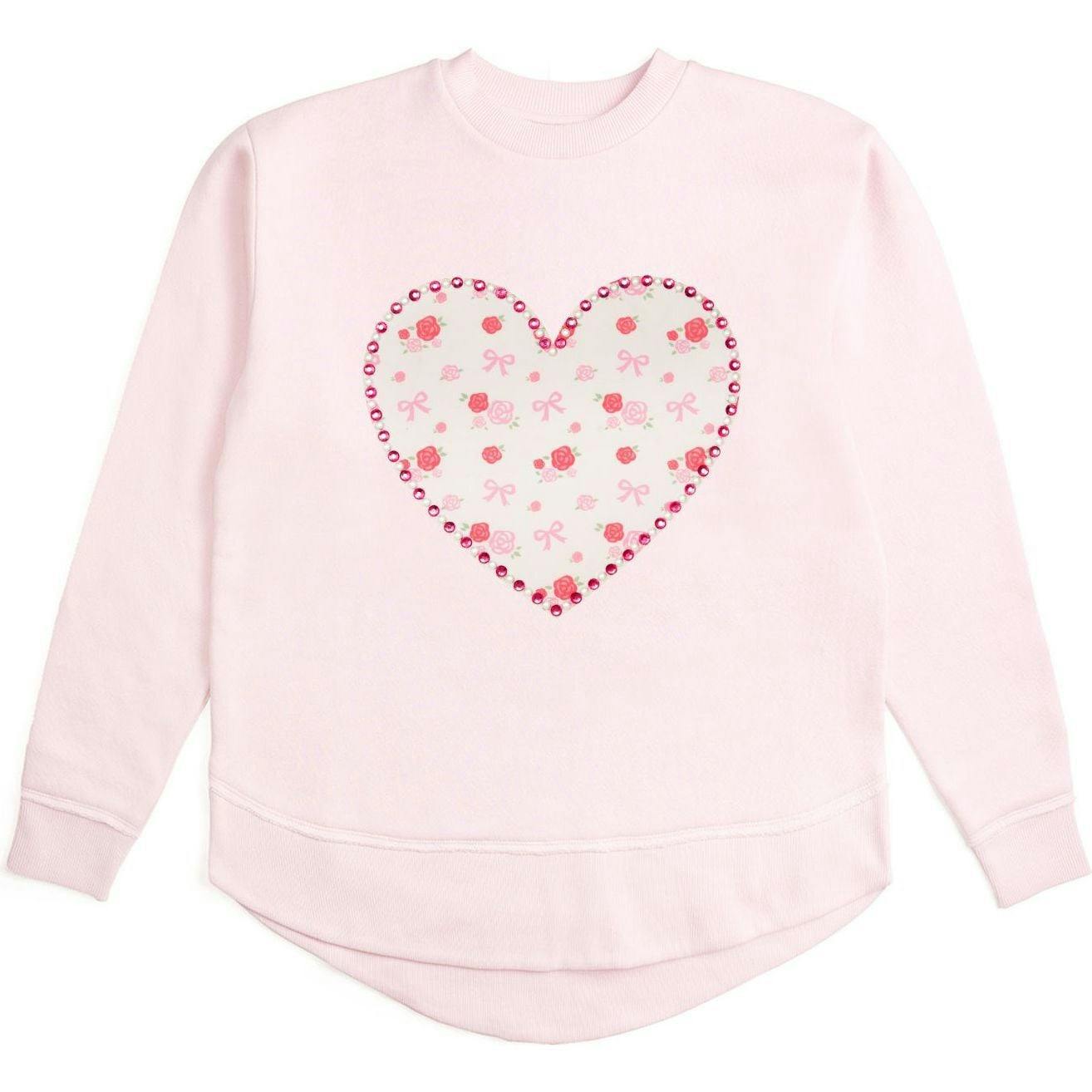 Dainty Rose Pearl Heart Patch Women's Sweatshirt