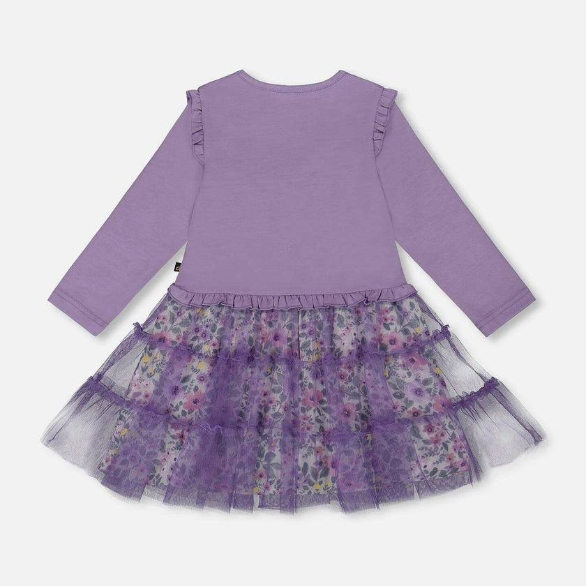 Bi-Material Dress with Muslin and Mesh Skirt
