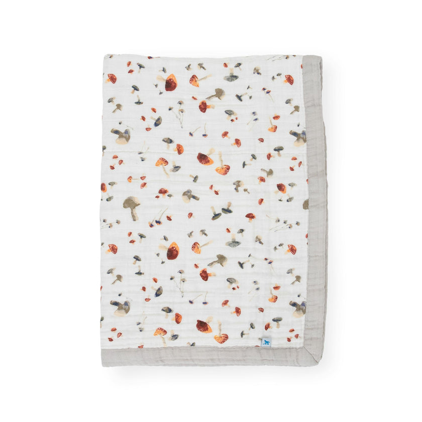 Cotton Muslin Baby Quilt - Mushrooms