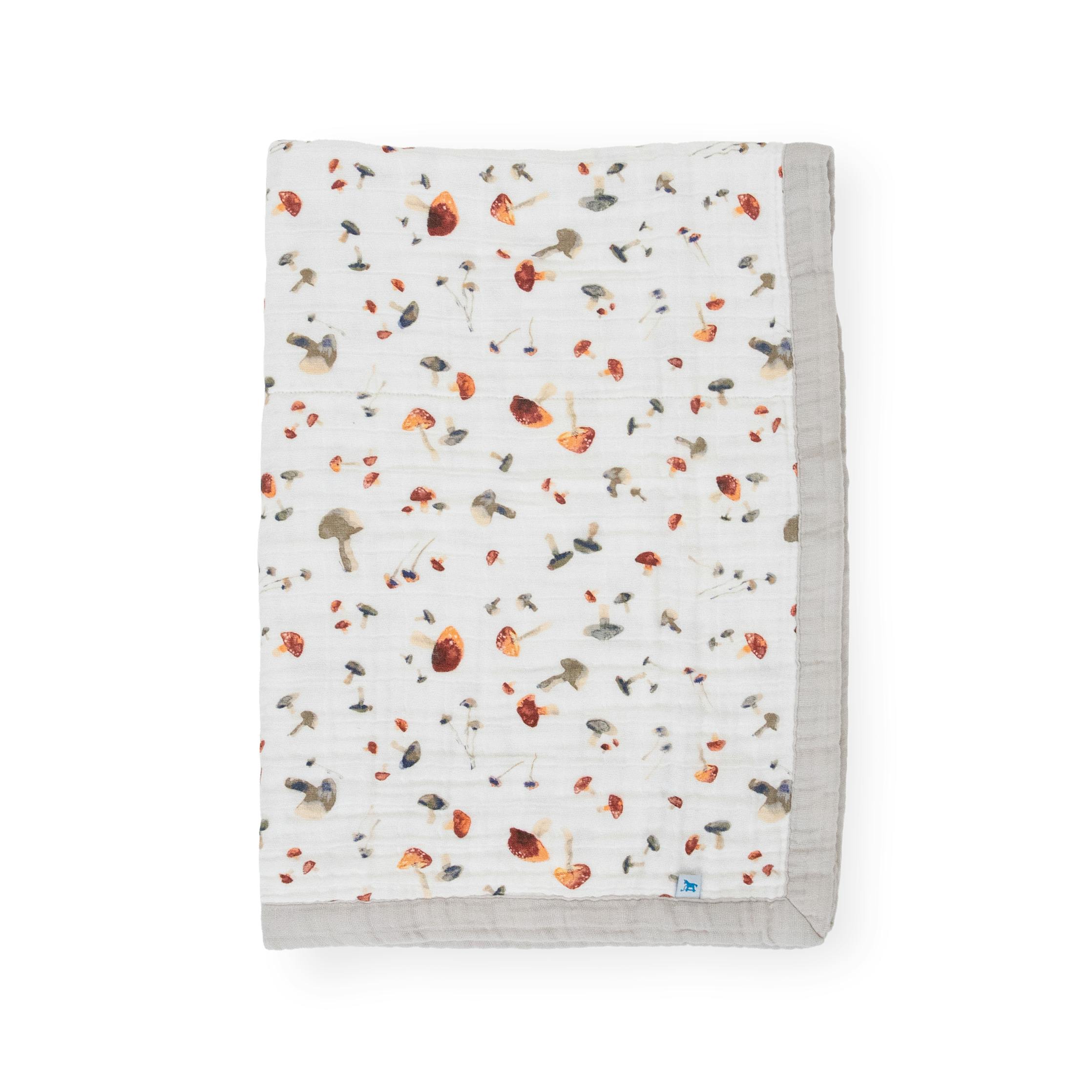 Cotton Muslin Baby Quilt - Mushrooms