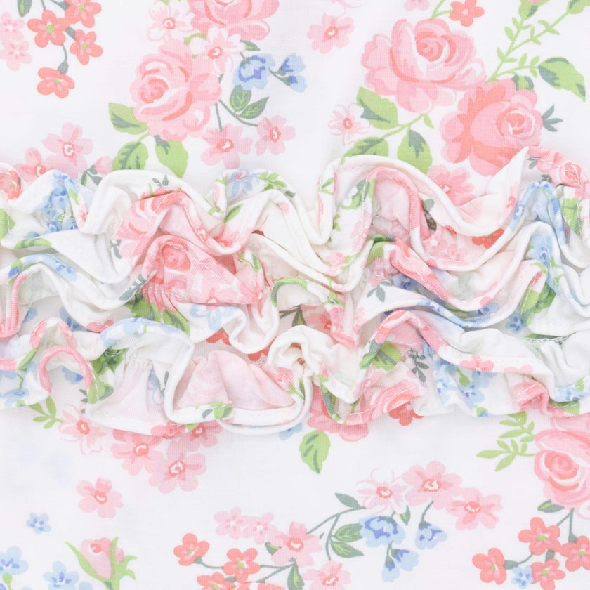 Cute Little Roses - 2 Way Ruffle Back Zipper Footie