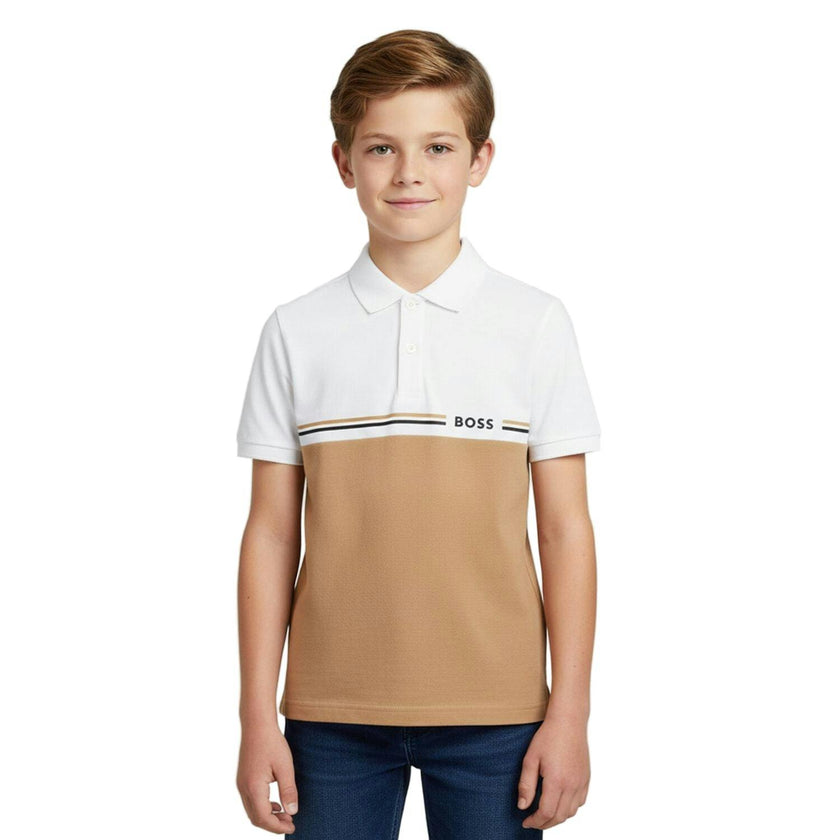 White & Beige Logo Polo Shirt