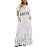 Sally Ann Button Down Embroidery Maxi Dress