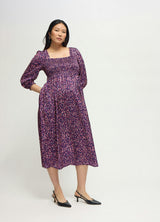 Smocked Sateen Maternity and Nursing Midi Dress
