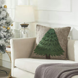 Handmade Christmas Pillow Hand Felted Wool - Green Tree Gray - 20" Arcadia Home