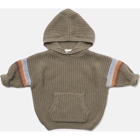 Chunky Ribbed Knit Long Sleeve Front Pocket Boxy Fit Hooded Sweater