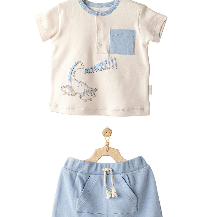 Blue Shorts Dino Pocket T-Shirt Outfit