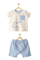 Blue Shorts Dino Pocket T-Shirt Outfit