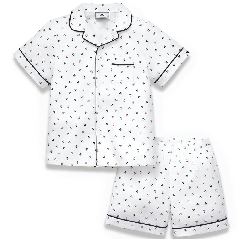 Kid's Twill Pajama Short Set in Anchors Away White