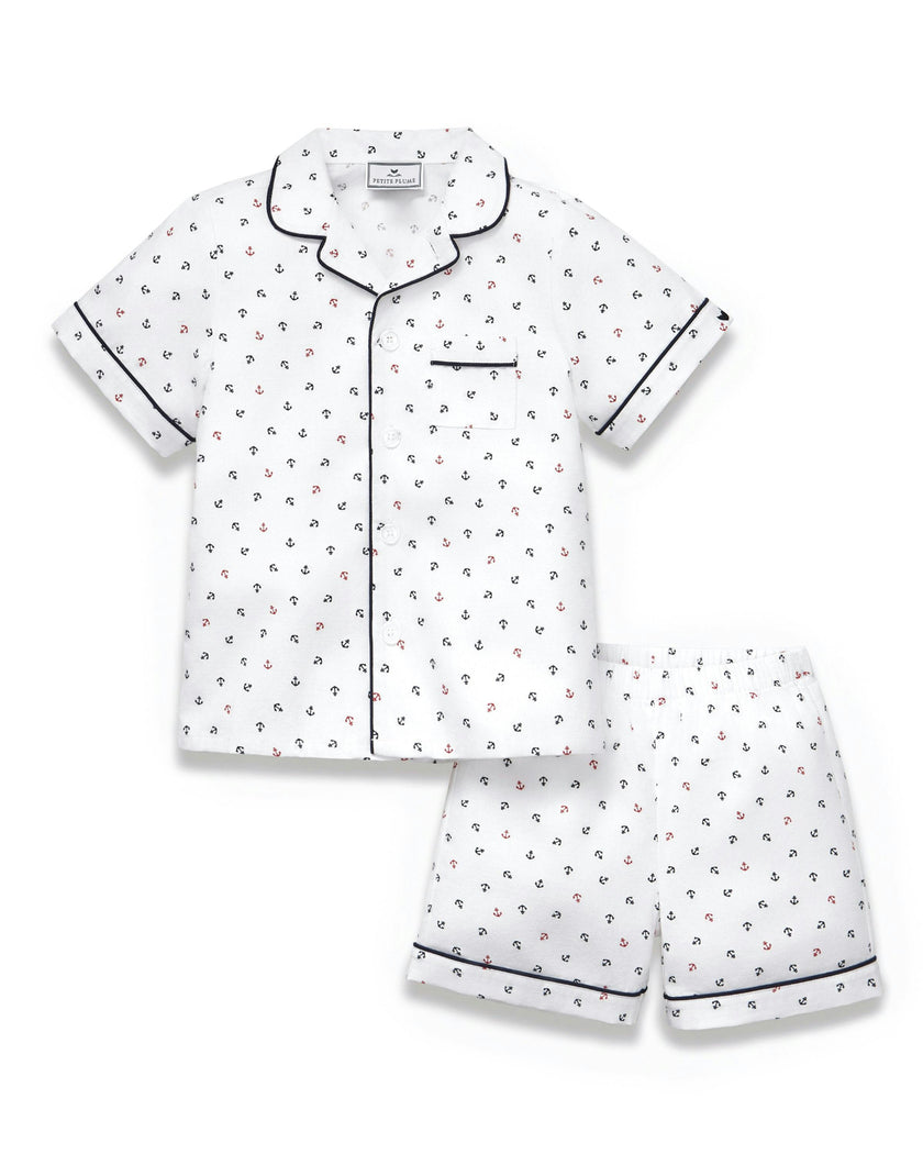 Kid's Twill Pajama Short Set in Anchors Away White
