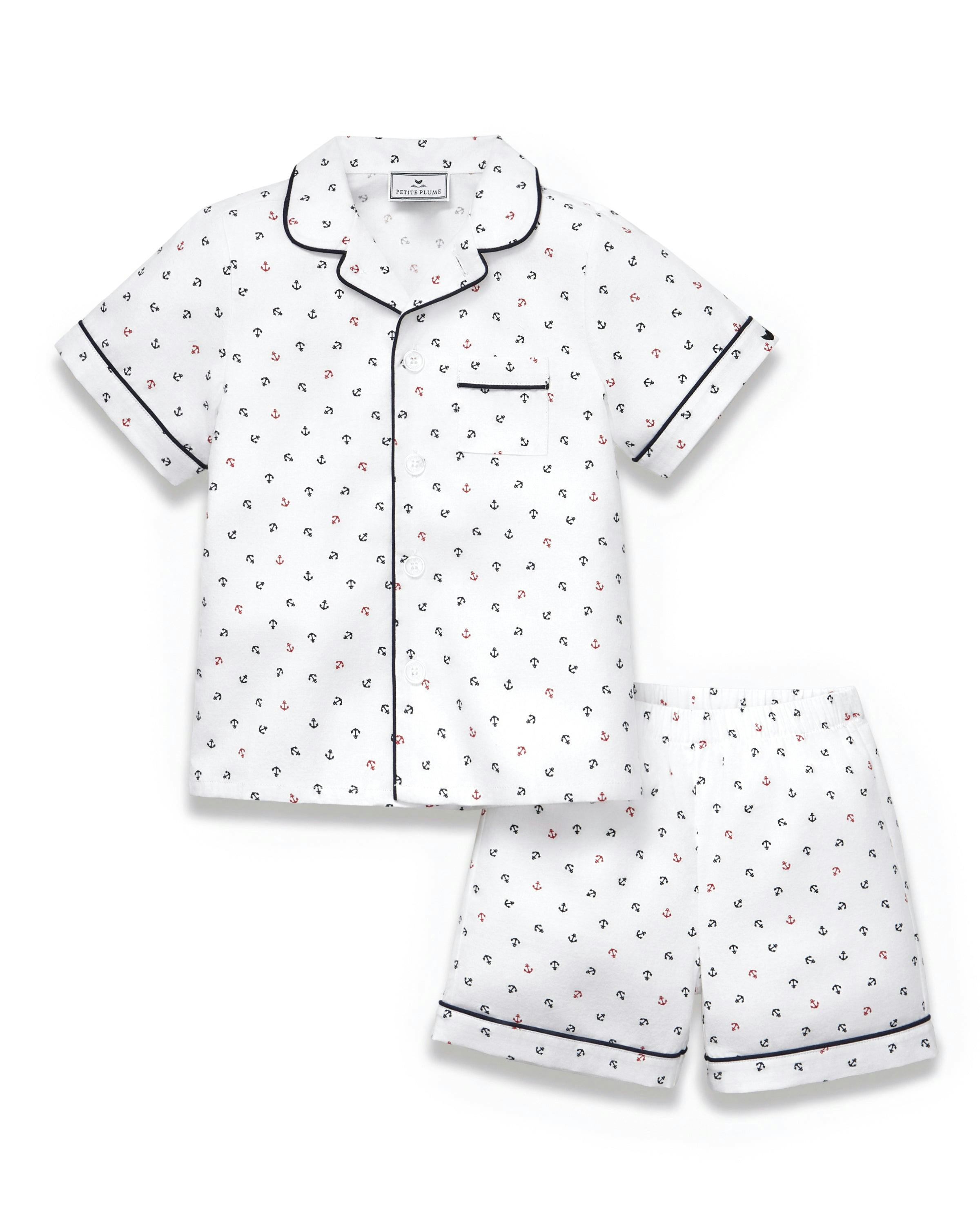 Kid's Twill Pajama Short Set in Anchors Away White