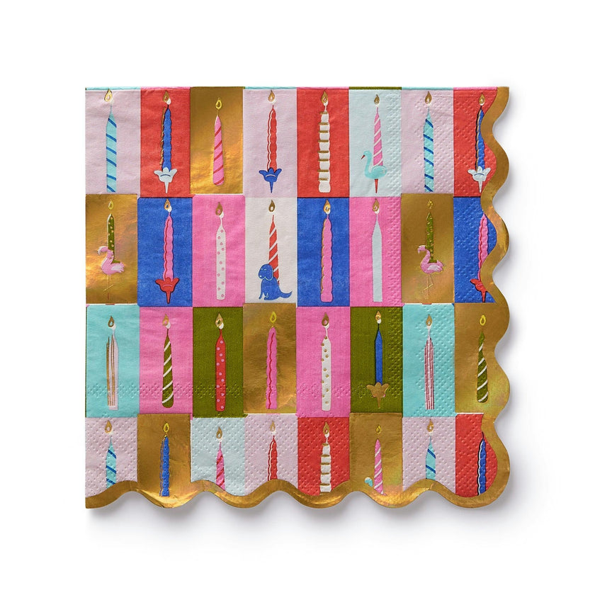 Packed Party Birthday Wishes Party Animal Lunch Napkins 20ct - Gold Foil Birthday Candle and Animal Design 3-Ply Napkins for Birthday Parties