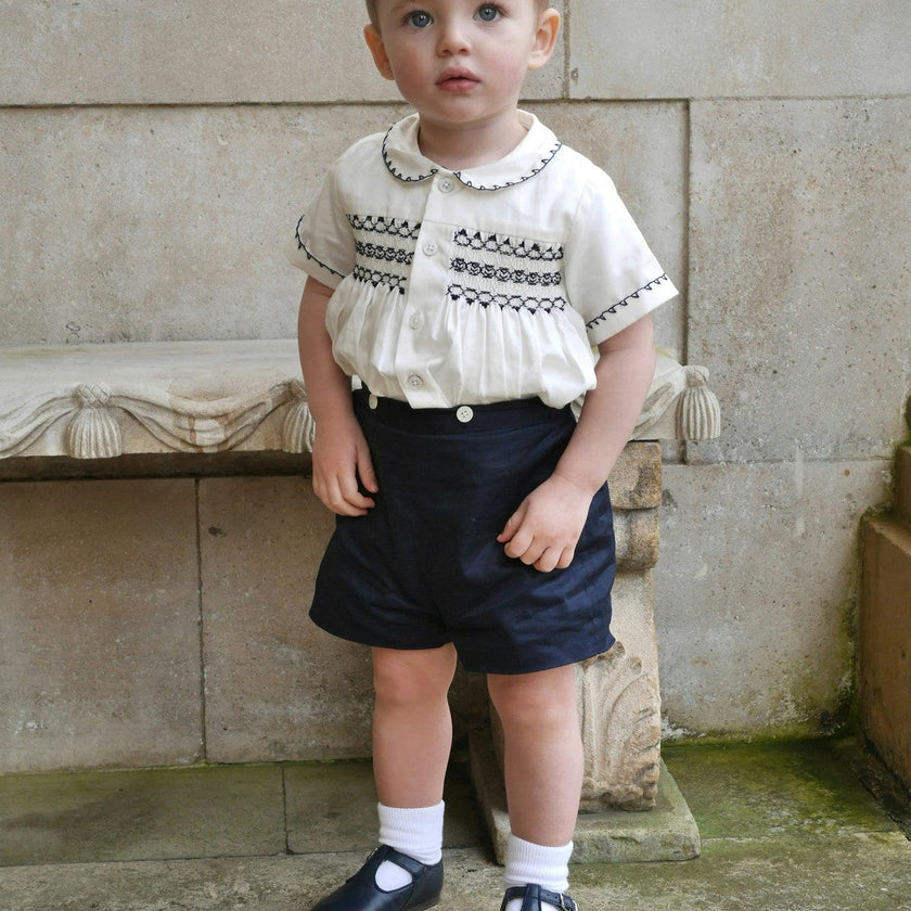 Peter Pan Collar Smocked Shirt And Short Set