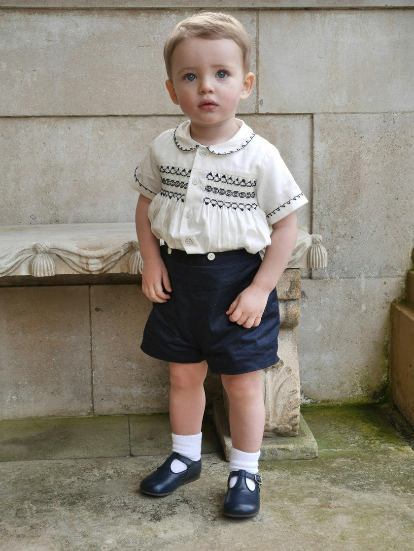 Peter Pan Collar Smocked Shirt And Short Set
