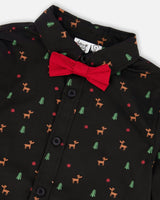 Printed Poplin Shirt with Bow Tie