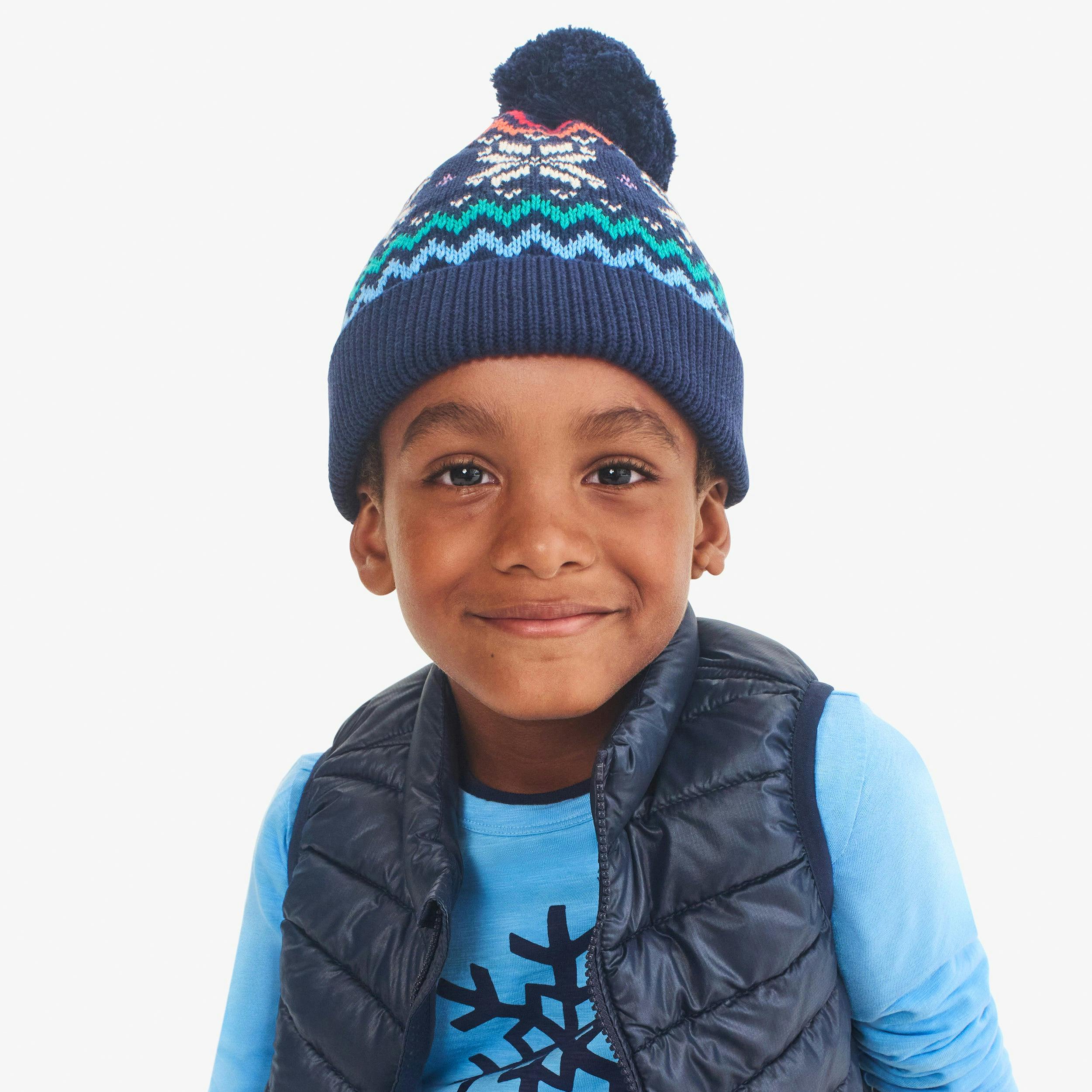 Kids rainbow snowflake fair isle beanie