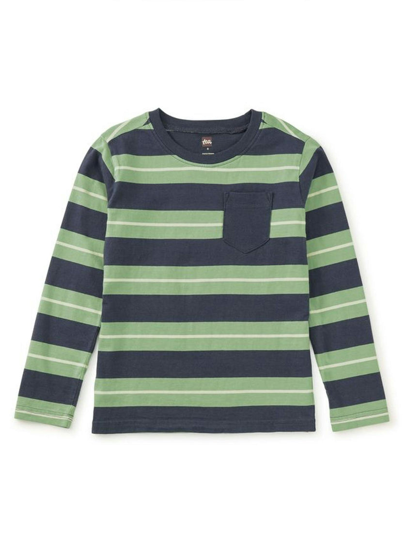 Long Sleeve Striped Pocket Tee, Indigo