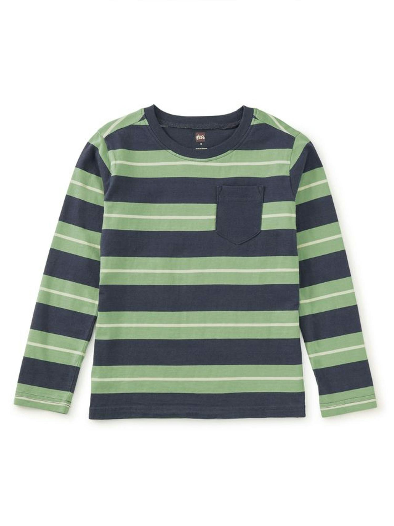 Long Sleeve Striped Pocket Tee, Indigo