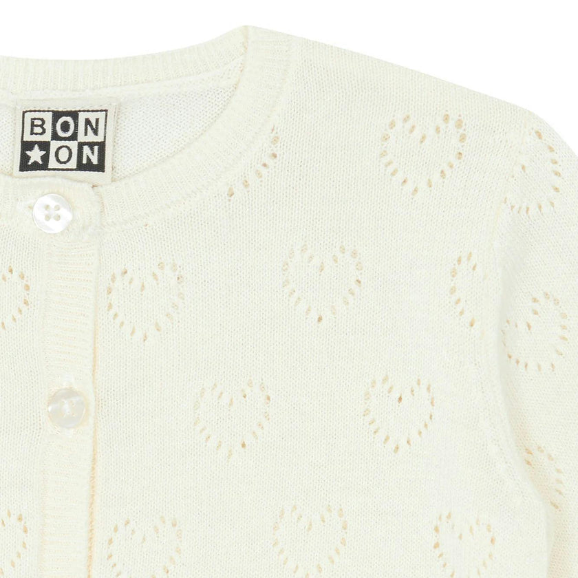 BONTON Openwork Hearts Lilet Baby Cardigan - Ecru