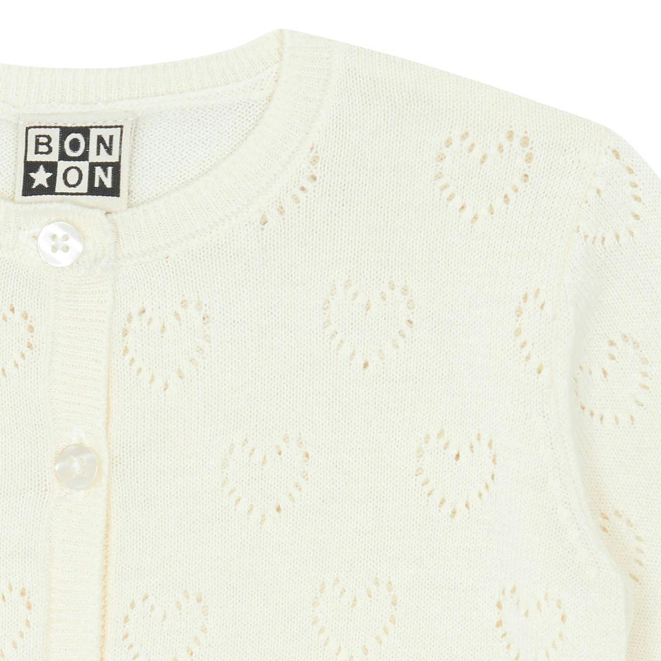 BONTON Openwork Hearts Lilet Baby Cardigan - Ecru