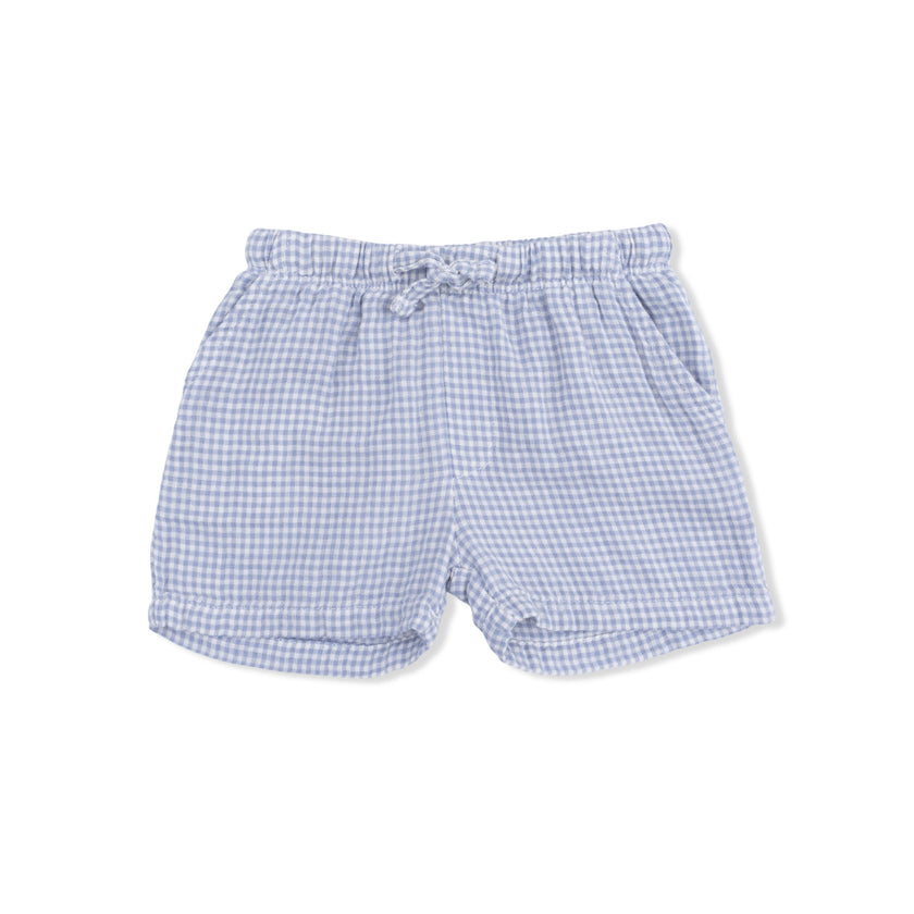 Micro Gingham Blue Blizzard - Polo Button Up with Casual Short