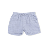 Micro Gingham Blue Blizzard - Polo Button Up with Casual Short