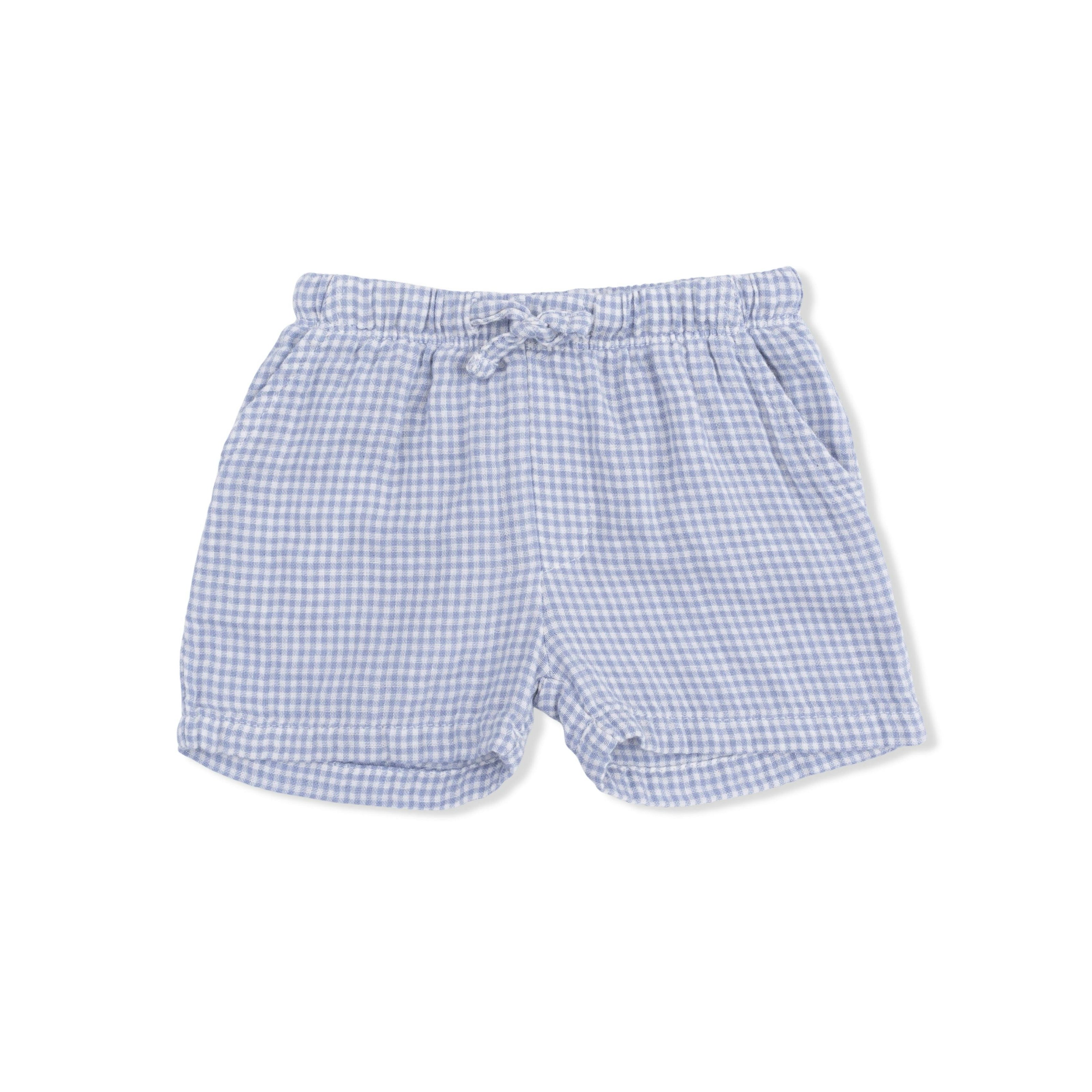 Micro Gingham Blue Blizzard - Polo Button Up with Casual Short