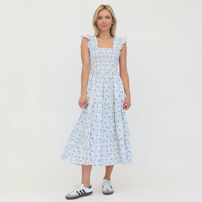 The Ellie Nap Dress - Blue Vine Stripe