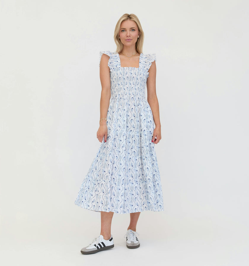 The Ellie Nap Dress - Blue Vine Stripe