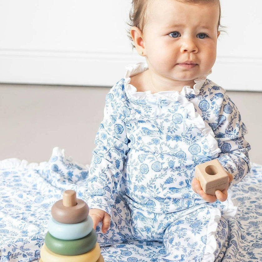 Floral Bunnies Pima Cotton Baby One-Piece Pajamas