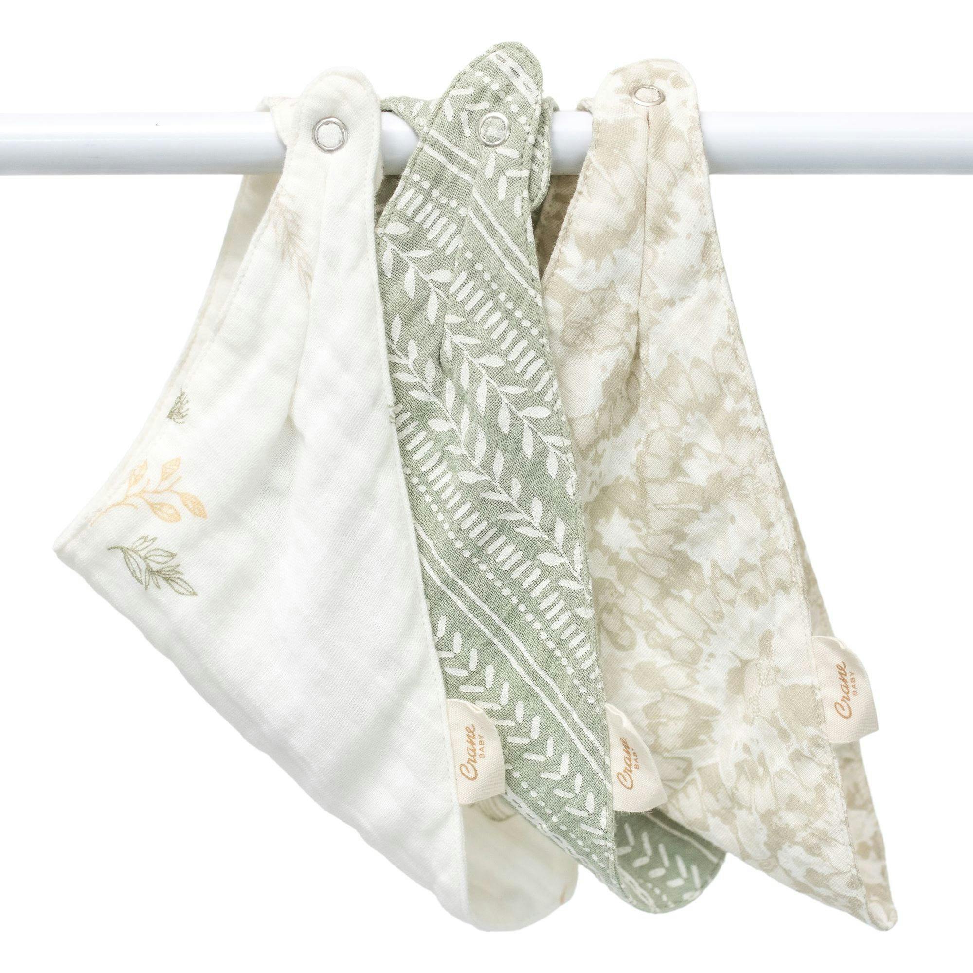 Willow 3-pc Muslin Baby. Bib Set (Neutral Leaf)