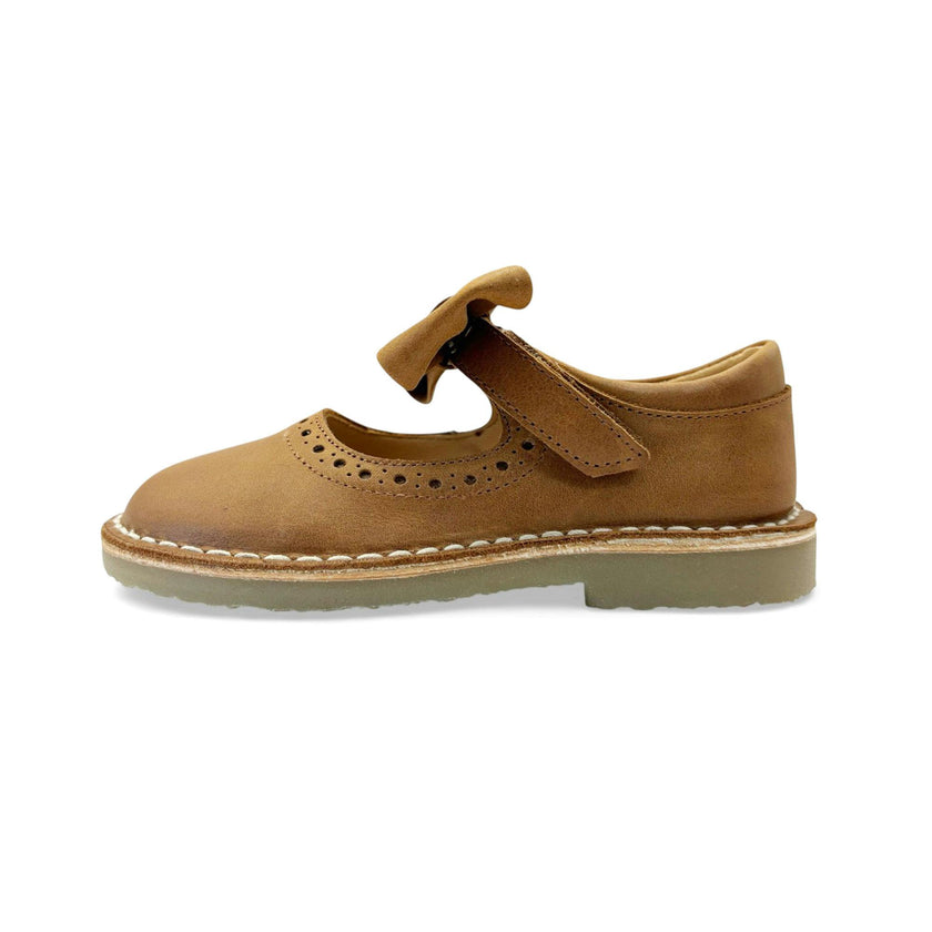 Martha Bow Mary Jane Kids Shoe - Tan Leather