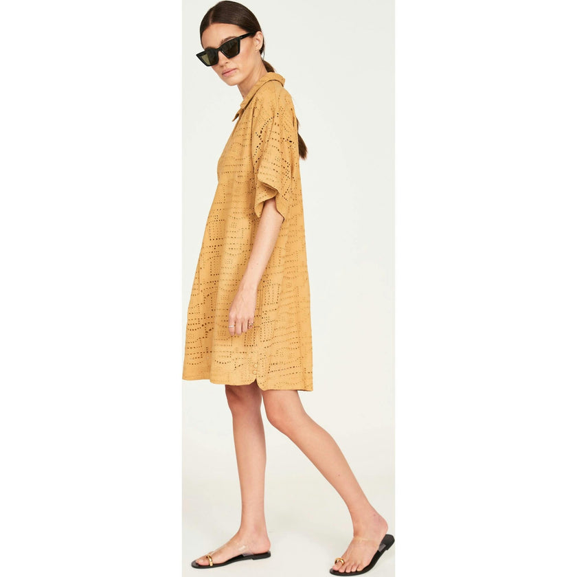 Lanai Popover Dress in Golden Eyelet