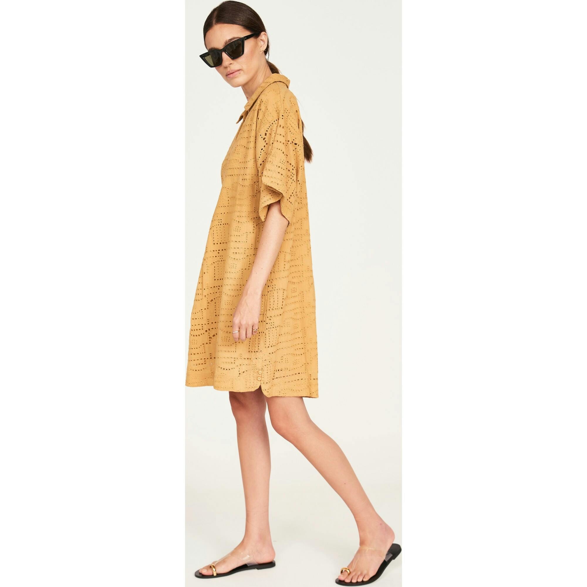 Lanai Popover Dress in Golden Eyelet
