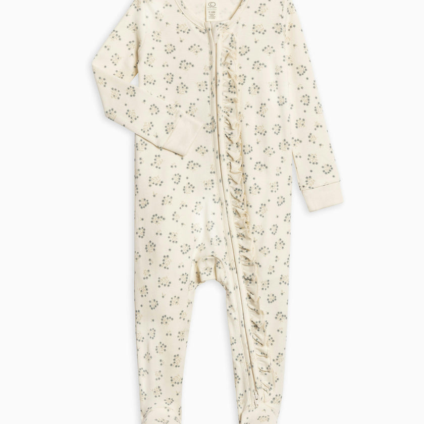 Neve Ruffle Zipper Footie Helen Floral / Purple + Mauve