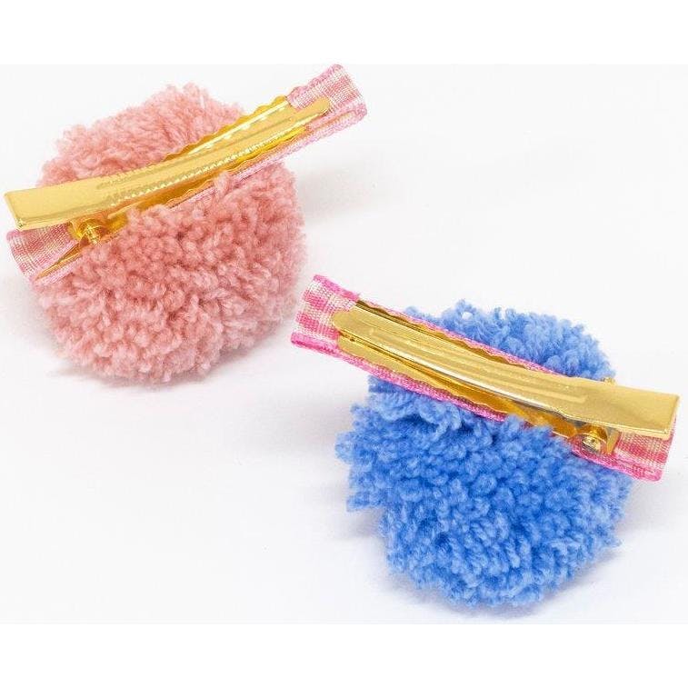 Gingham & Big Pompom Hair Clips