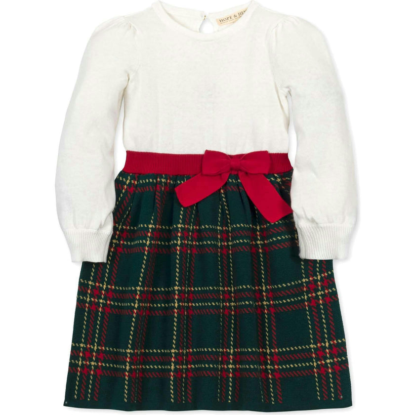 Baby Organic Long Sleeve Skater Sweater Dress with Bow, Green