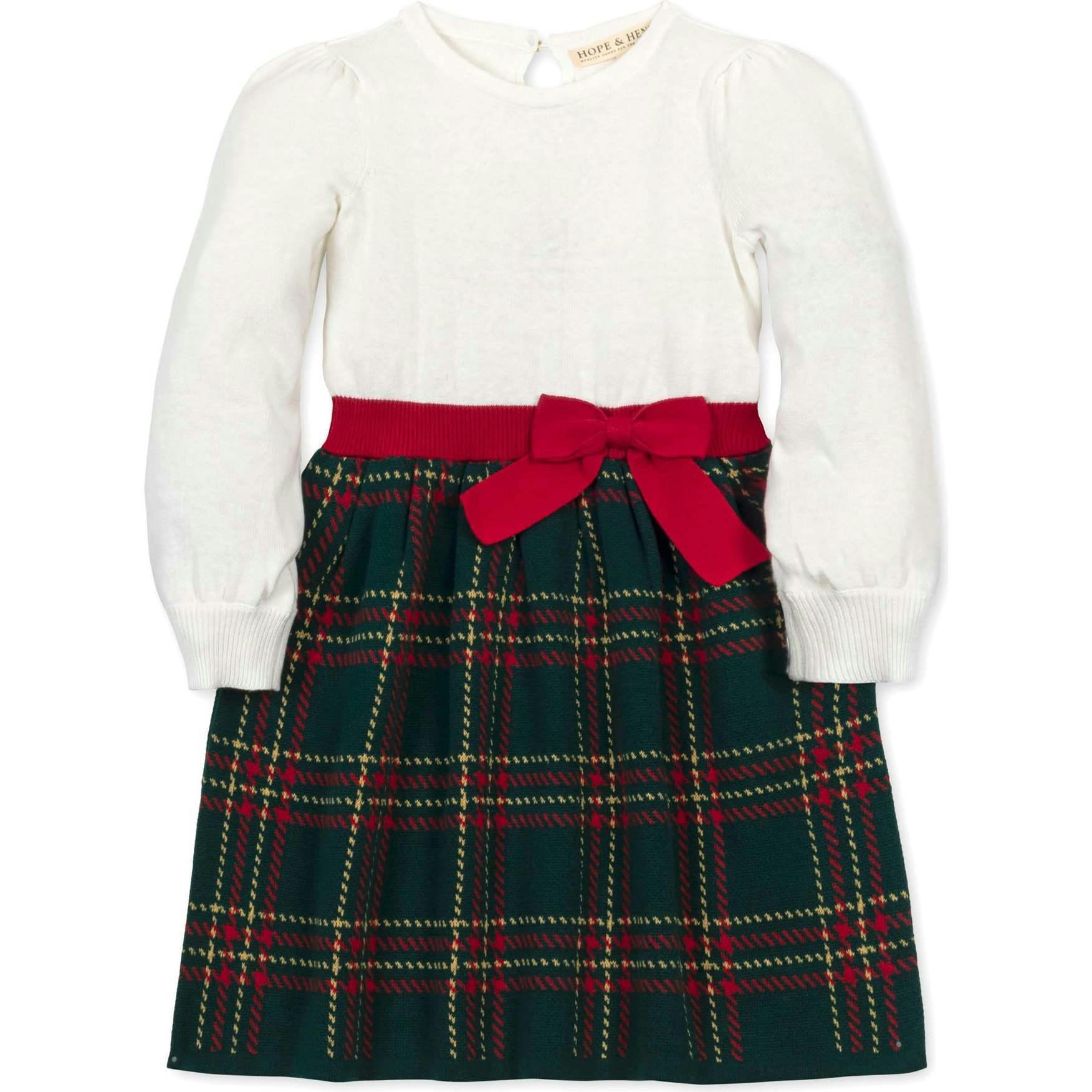 Organic Long Sleeve Skater Sweater Dress with Bow, Green