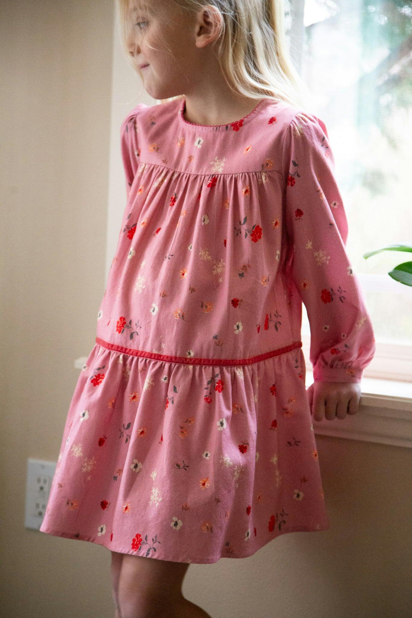 Piper Tiered Dress with Velvet Trim | Sunday Pink