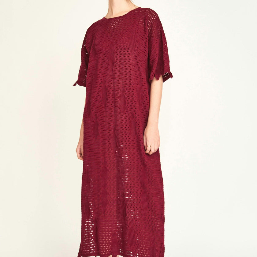 Madagascar Pointelle Dress in Black Cherry