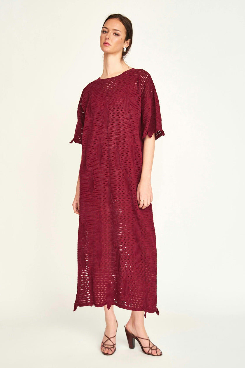 Madagascar Pointelle Dress in Black Cherry