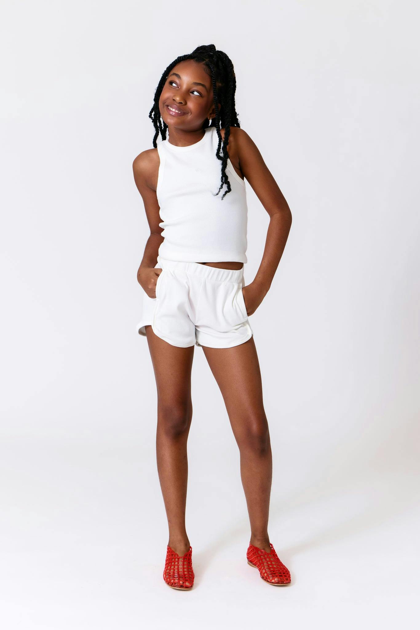 Girls Rib Tank in Navy